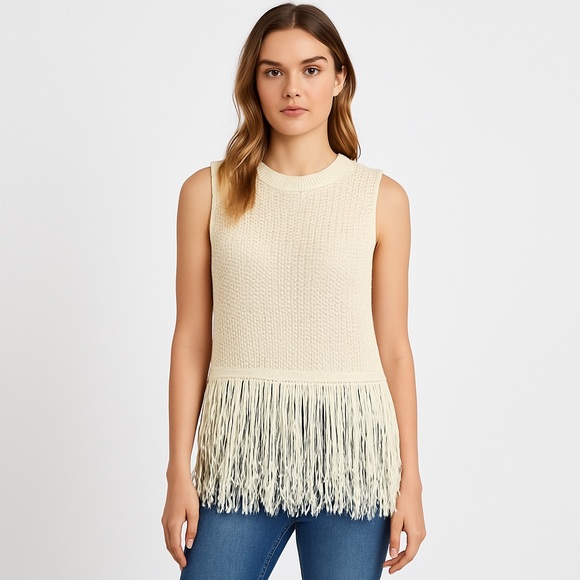 Ark & Co Tops - Ark & Co Fringe Hem Knit Sleeveless Top Cream Size Small